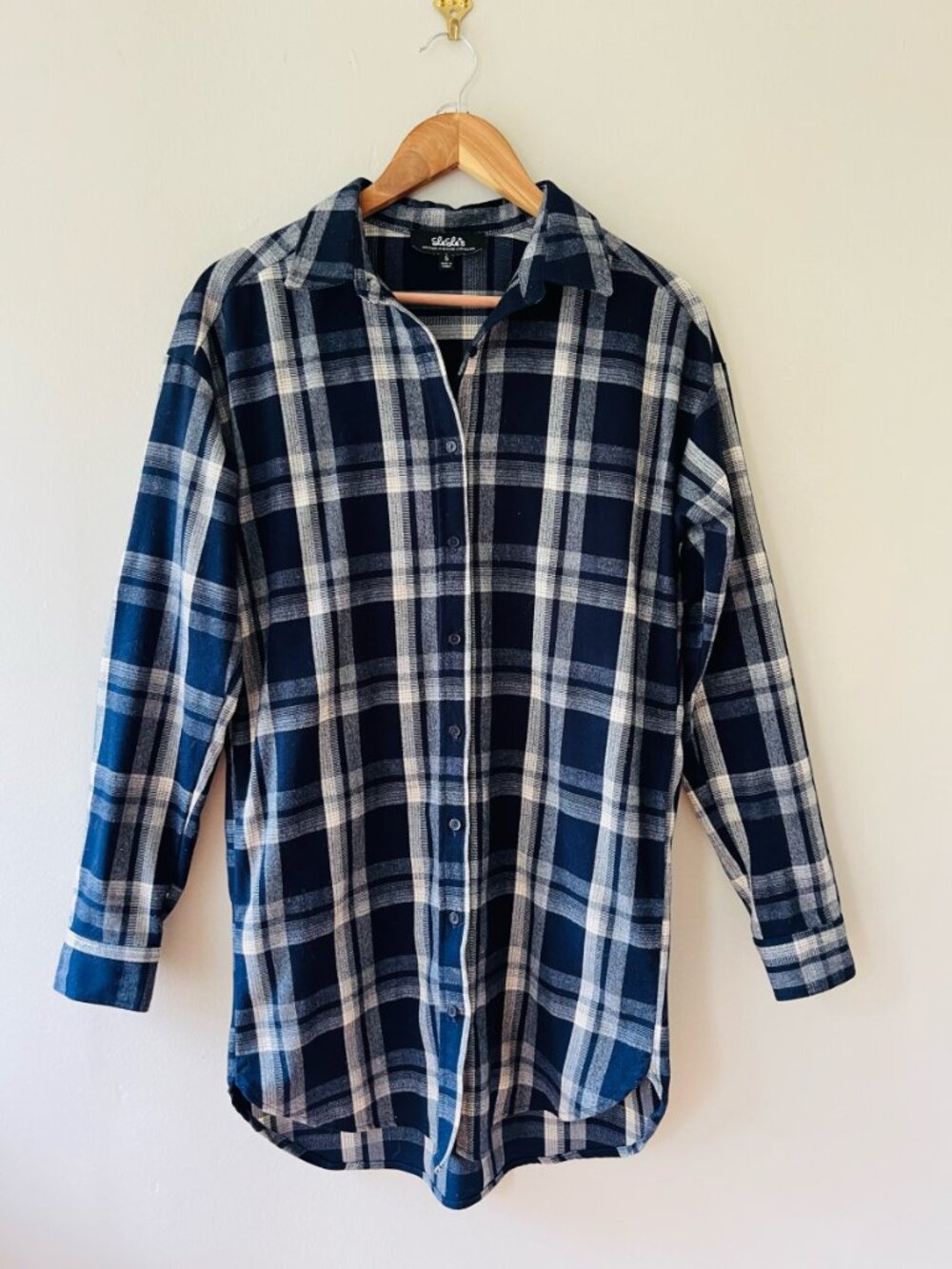 Lulus Sz S Navy Blue Plaid Shirt flannel Midi Dress with pockets Button down - Picture 2 of 10